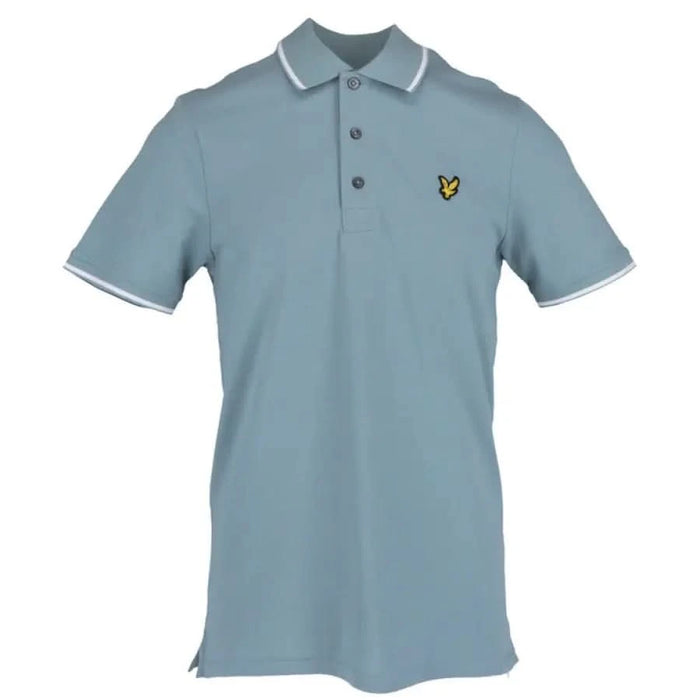 Light blue polo shirt with white trim and yellow logo from Lyle & Scott Men Polo