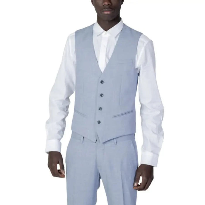 Light blue waistcoat over a white dress shirt from Antony Morato Men Gilet