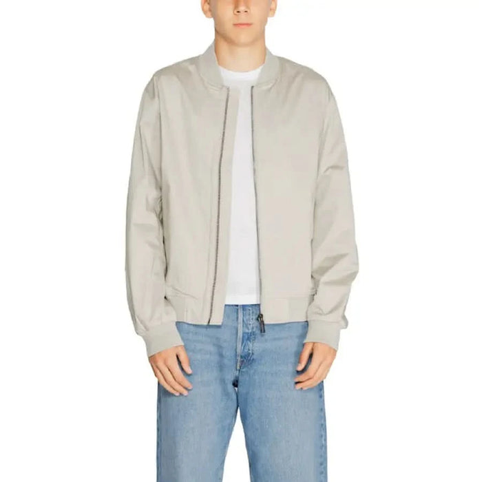 Light gray bomber jacket over a white t-shirt from Calvin Klein Men Jacket