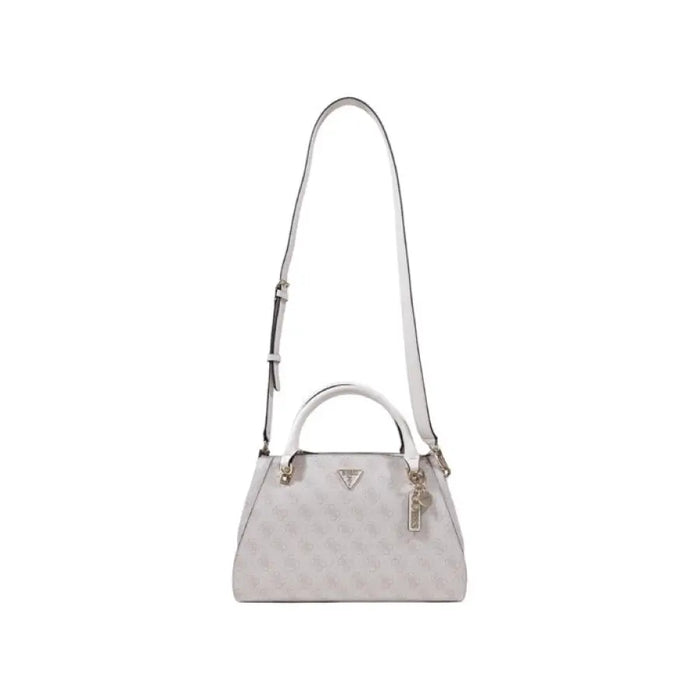 Light gray quilted leather handbag with adjustable strap from Guess Women Bag