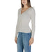 Light gray v-neck sweater with scalloped neckline trim from Guess Women’s collection