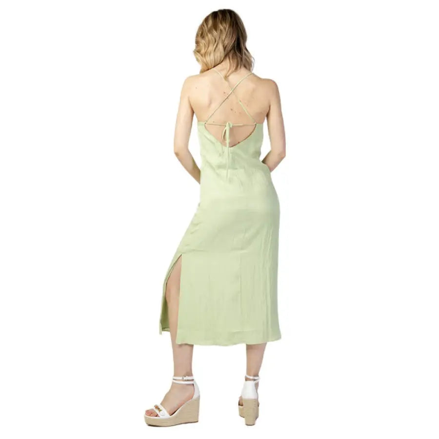 Light green midi dress with thin straps and side slit by Calvin Klein Jeans