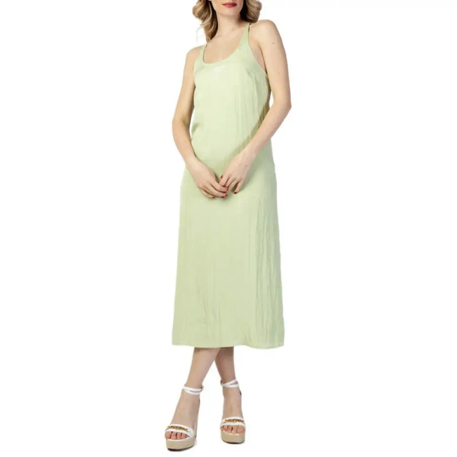 Light green sleeveless midi dress with scoop neckline by Calvin Klein Jeans