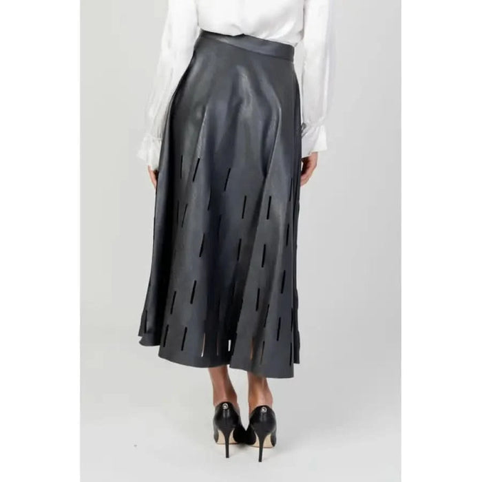 Sandro Ferrone Women Skirt: Long black leather with vertical slit cutouts