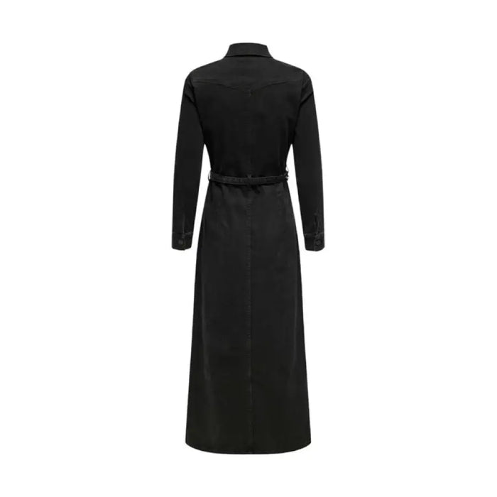 Long black wool coat with belt and button-front closure from Only Women Dress