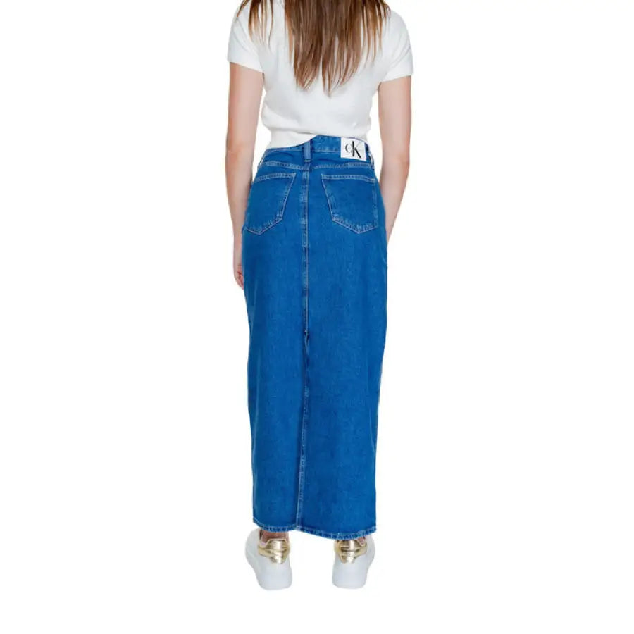 Calvin Klein Jeans - Long Blue Denim Maxi Skirt with Logo on Waistband for Women