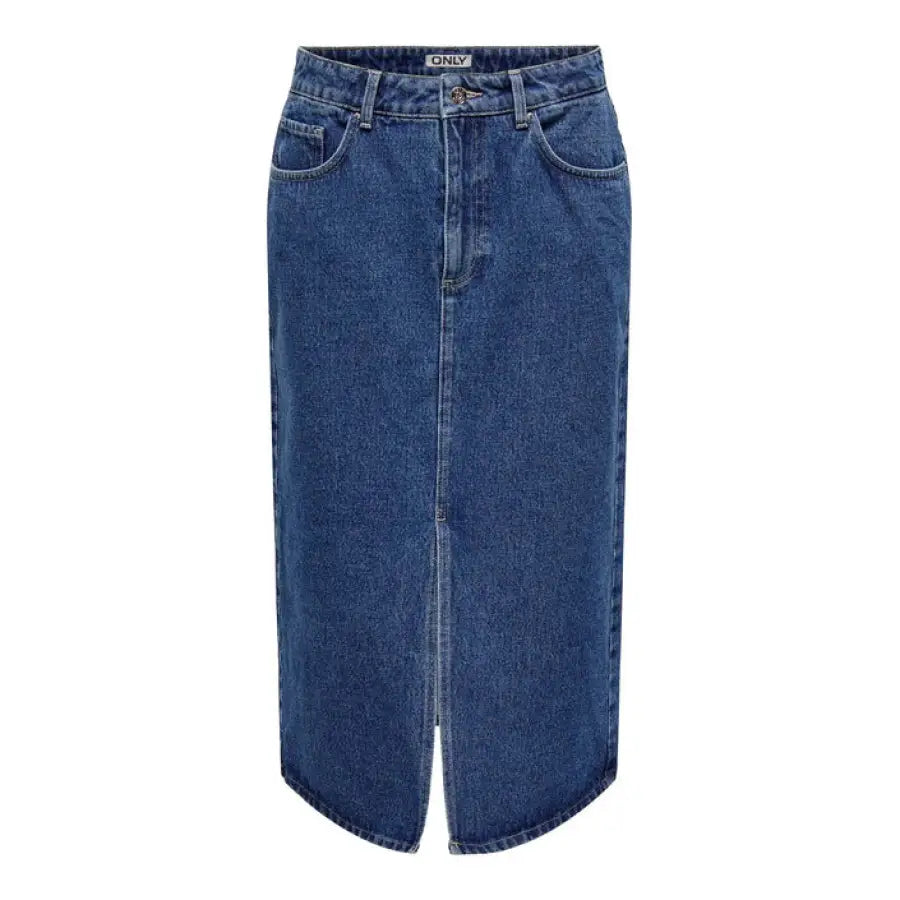 Only Women Skirt - Long denim skirt with front slit and visible waistband