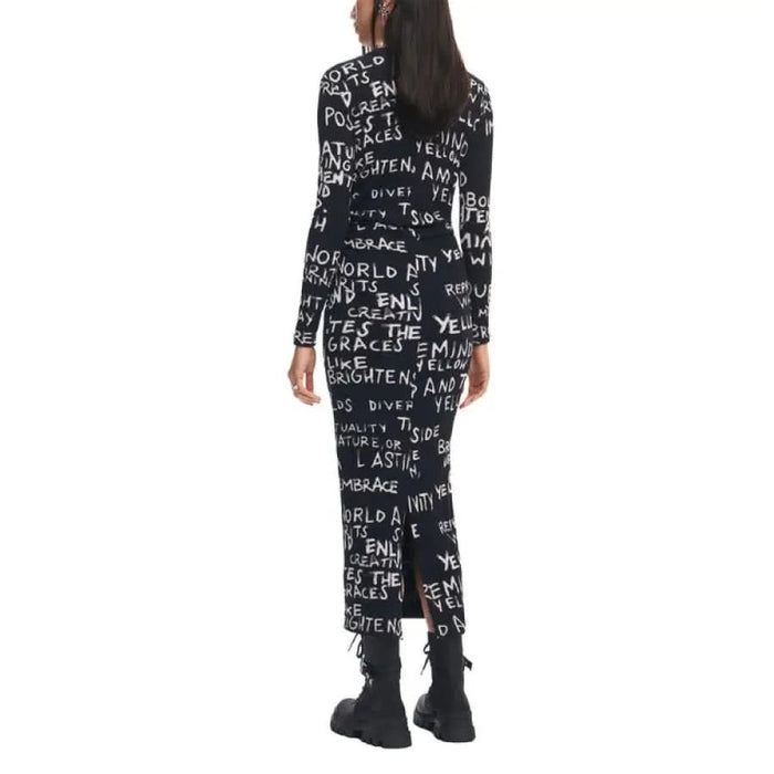 Desigual Women’s Dress - Long-sleeved black graffiti dress paired with chunky black boots