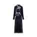 Long-sleeved black dress with gray abstract pattern and high neckline by Desigual