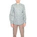 Antony Morato Men’s Shirt with Mandarin Collar in Gray with White Leaf Pattern