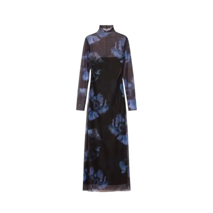 Long-sleeved turtleneck dress with black and blue floral print from Desigual