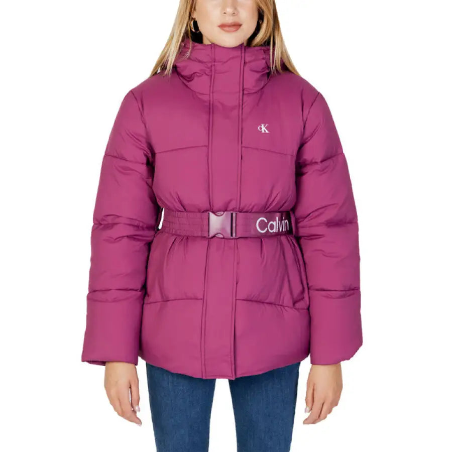 Magenta Calvin Klein puffer jacket with a belted waist - Calvin Klein Jeans Women Jacket