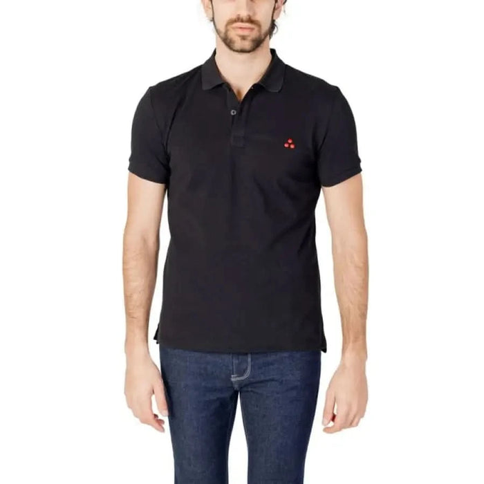 Peuterey men polo - man in black with red heart logo