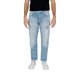 Man modeling Antony Morato jeans in a black T-shirt for Antony Morato Men Jeans product.