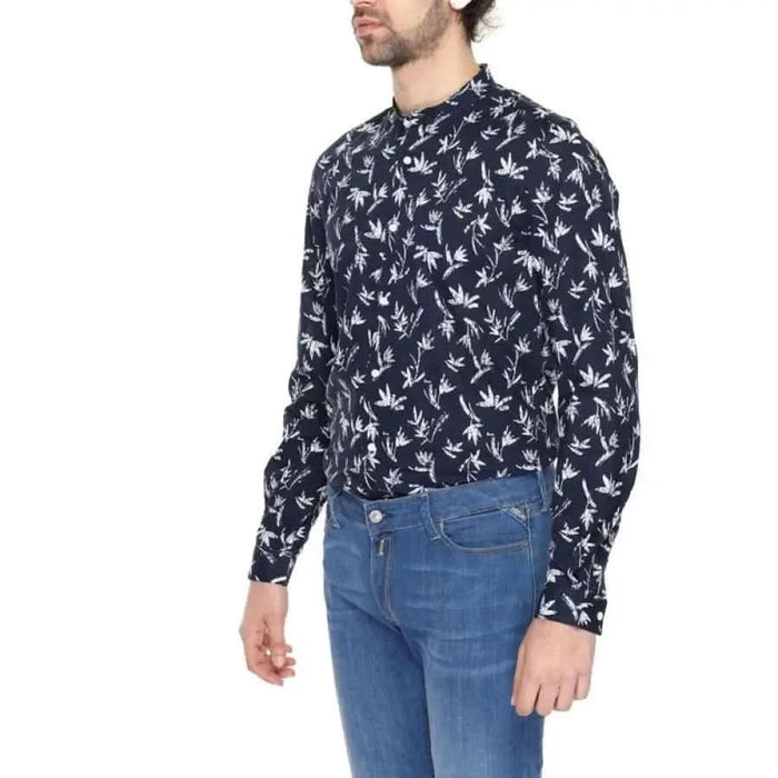 Antony Morato men shirt, model wearing black and white floral design