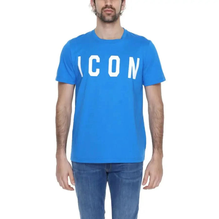 Icon Icon men in blue men t-shirt with ’CON’ text - Icon Icon Men T-Shirt featured image