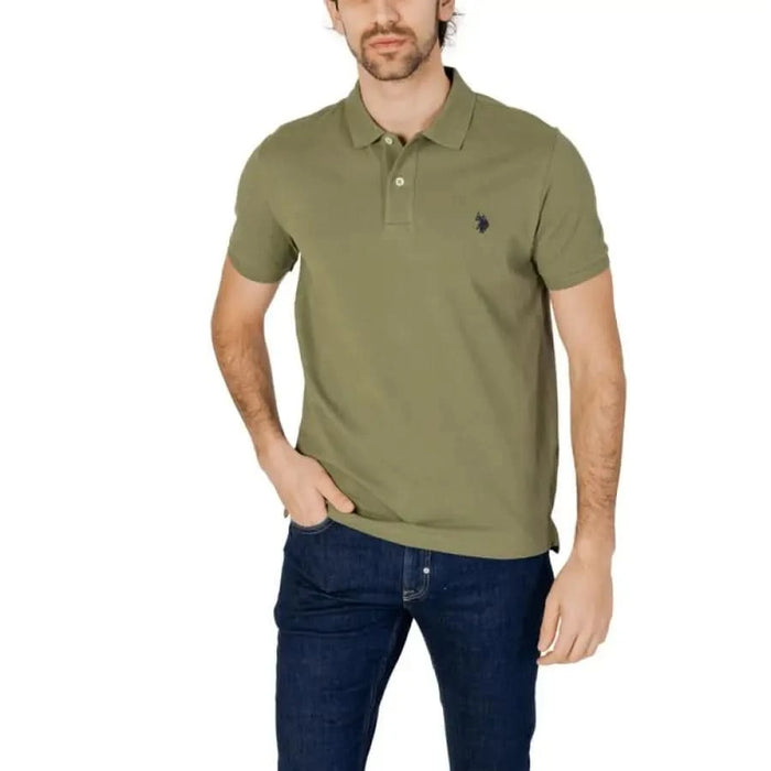 Man wearing green polo shirt from U.s. Polo Assn. Men Polo Collection