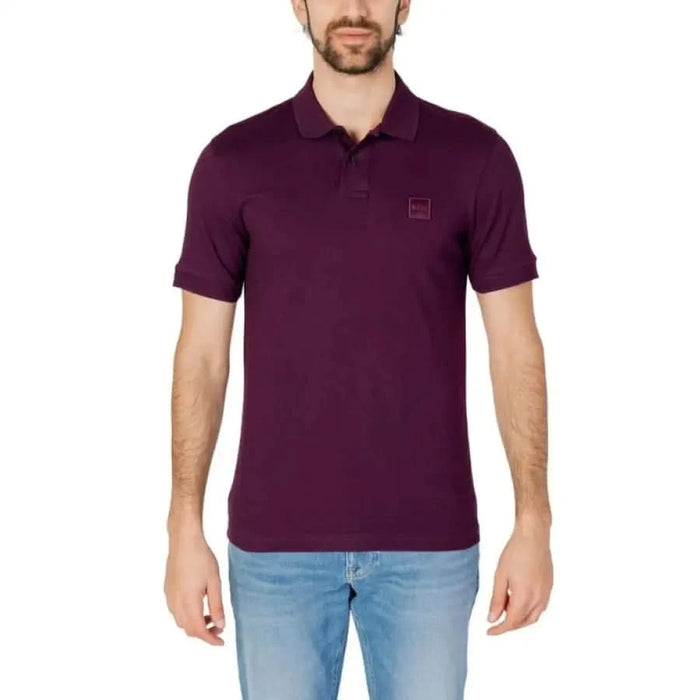 Man wearing Boss Men Polo purple shirt in Boss Boss Men product image.