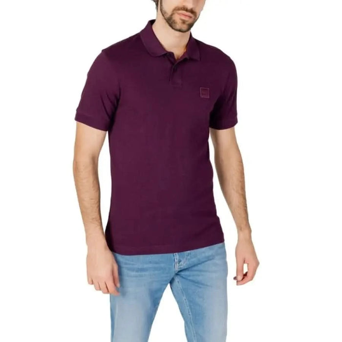 Man in Boss Men Polo, purple shirt from the Boss - Boss Men collection.