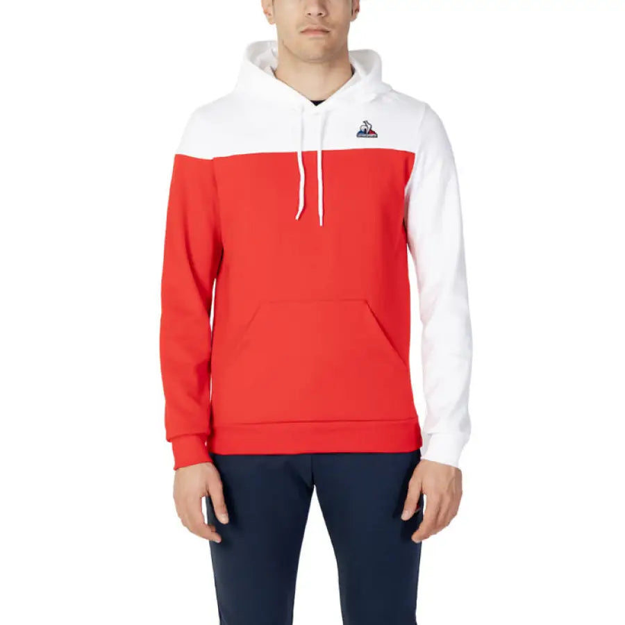Le Coq Sportif Men Sweatshirt - Man in Red and White Hoodie
