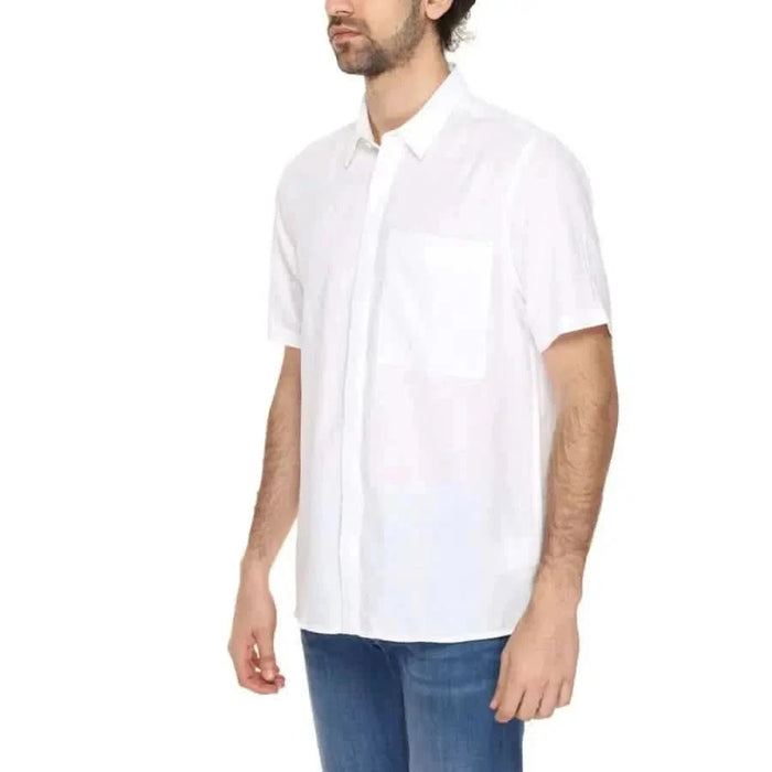 Antony Morato Men Shirt - Model in jeans and white Antony Morato shirt