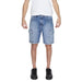 Man wearing Antony Morato white t-shirt and blue denim shorts