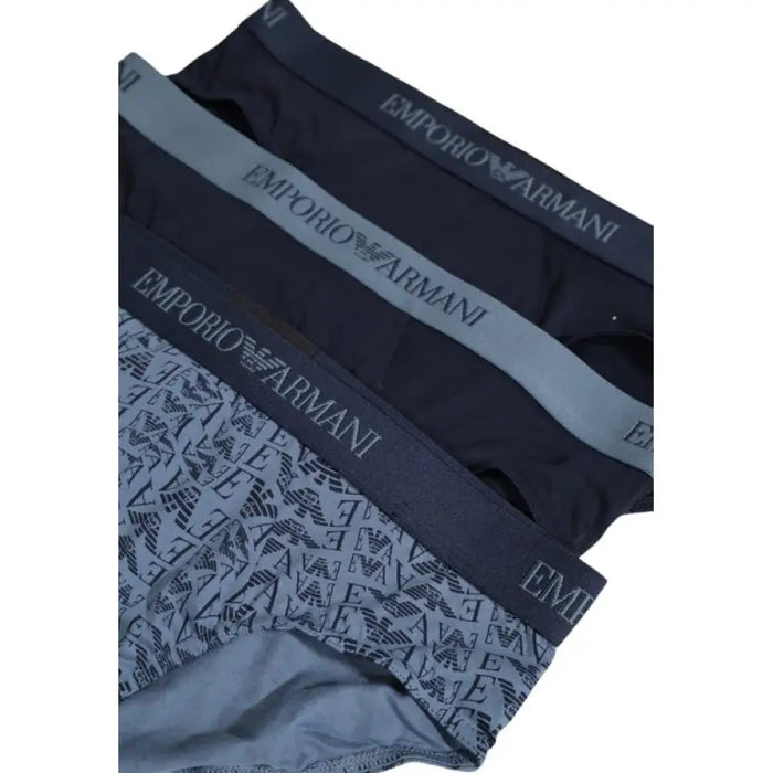 Men’s Emporio Armani underwear briefs in black and gray with logo waistbands