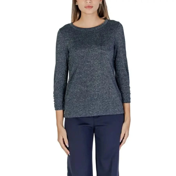 Metallic gray knit sweater with three-quarter sleeves from Street One for women