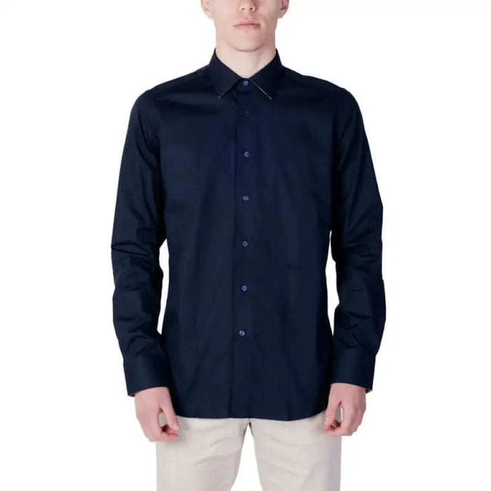 Navy blue button-down dress shirt with long sleeves Alviero Martini Prima Classe Men Shirt