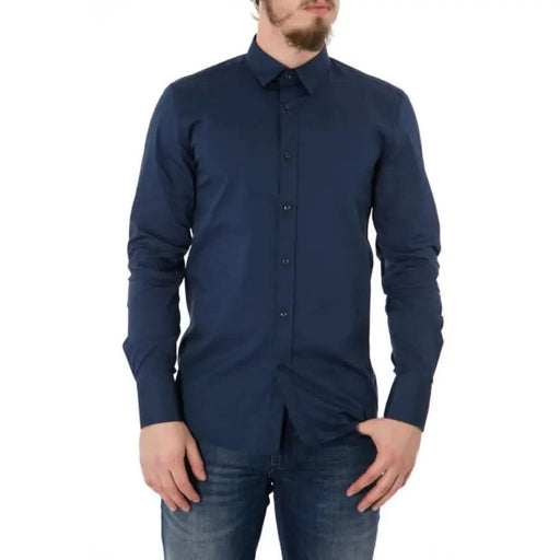 Navy blue long-sleeve button-up dress shirt, Antony Morato - Antony Morato Men Shirt