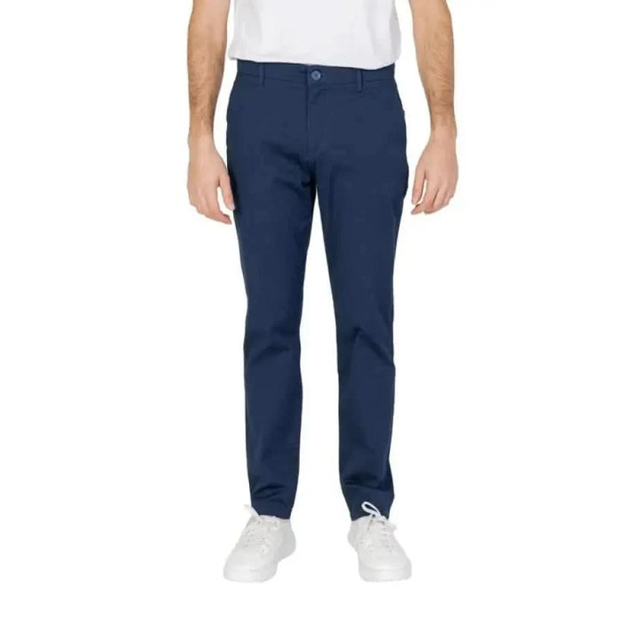 Navy blue chino trousers from Armani Exchange for men, offering style and comfort