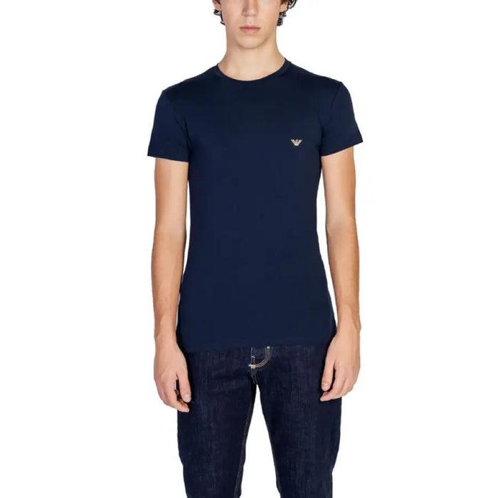 Navy blue crew neck t-shirt with logo for Emporio Armani Underwear Men