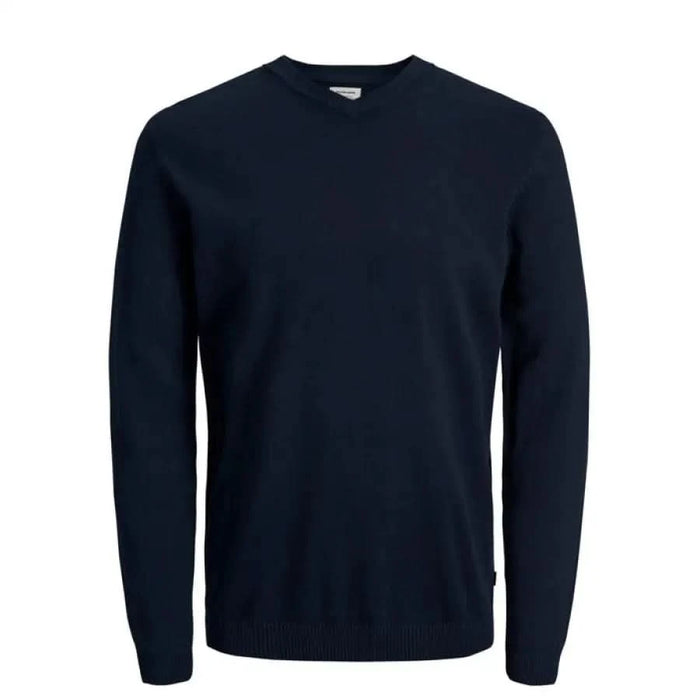 Navy blue crew neck sweater with long sleeves by Jack & Jones Men Knitwear