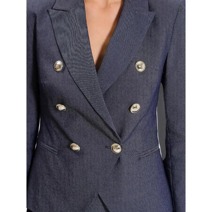 Navy blue double-breasted blazer with metallic buttons by Rinascimento for women