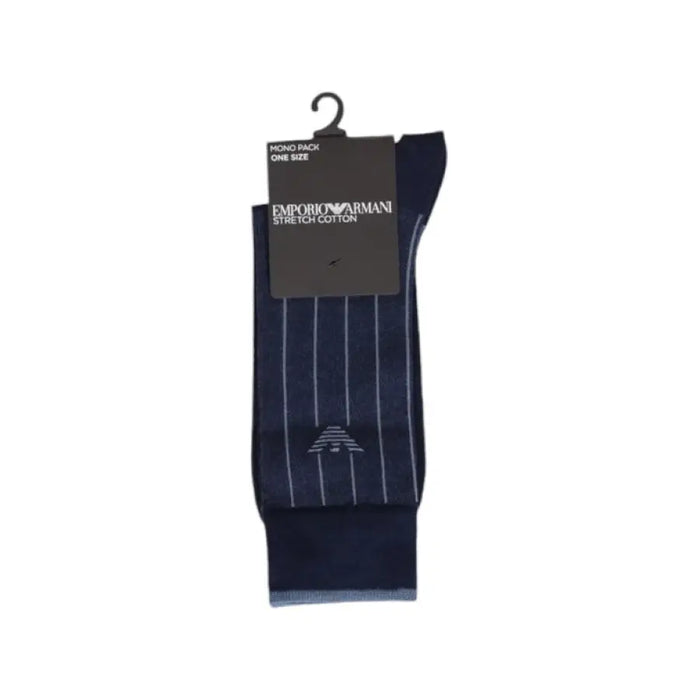 Navy blue Emporio Armani dress sock with pinstripes for men’s underwear collection