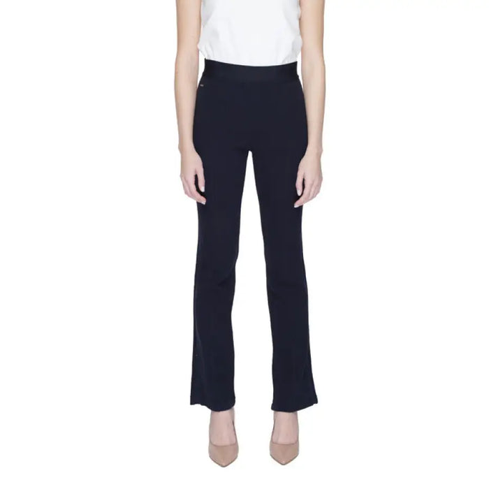 Navy blue high-waisted straight leg dress pants from Street One Women Trousers collection