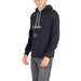 Navy blue hooded sweatshirt with Napapijri branding and Norwegian flag patch