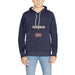 Navy blue hooded sweatshirt by Napapijri featuring Norwegian flag emblem and branding