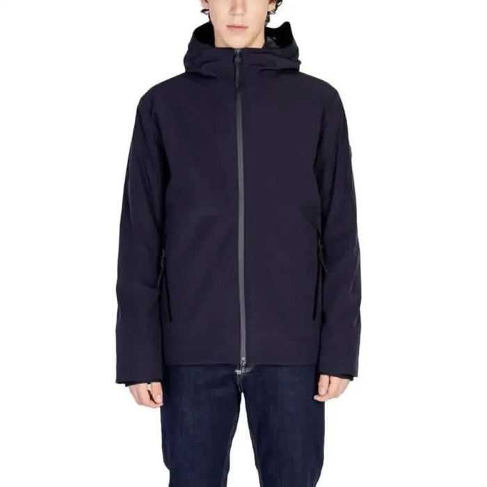 Navy blue hooded winter jacket with full-length zipper from Peuterey Men Jacket collection