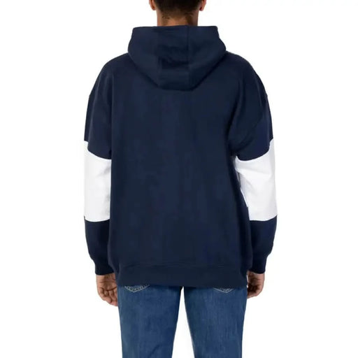 Navy blue hoodie with white sleeve inserts from Tommy Hilfiger Jeans Men Sweatshirts