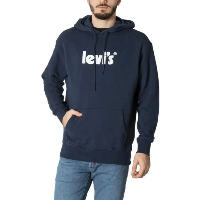 Navy blue Levi’s hoodie sweatshirt with white logo from Levi`s Men Sweatshirts collection