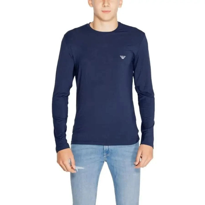 Navy blue long-sleeved shirt with logo for Emporio Armani Men Underwear collection