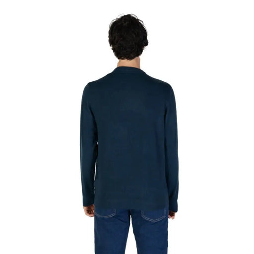 Navy blue long-sleeved sweater displayed from behind, Gas Men Blue Knit Sweater