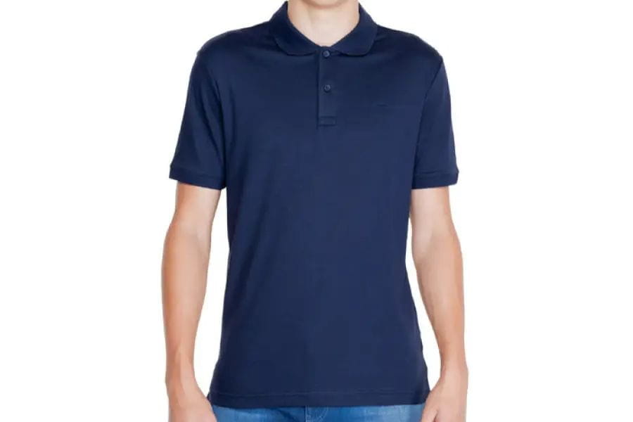 Navy blue short sleeve polo shirt for smart casual men summer outfits.