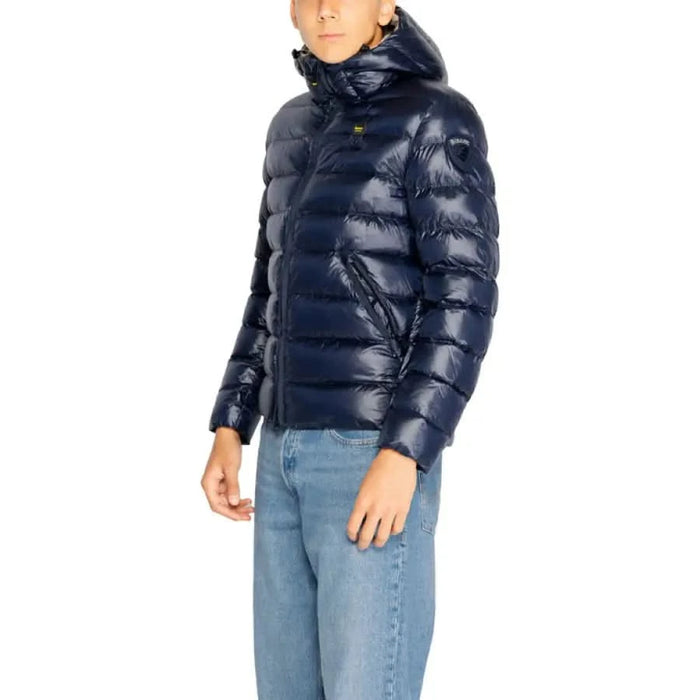 Navy blue puffer jacket with hood from Blauer Men Jacket collection