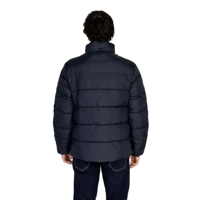 Navy blue puffy winter jacket back view for Napapijri Men Jacket product display