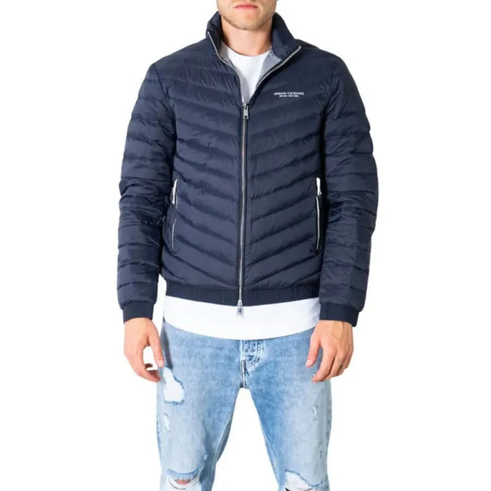 Navy blue quilted puffer jacket with full-length zipper from Armani Exchange Men Blazer