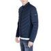 Navy blue quilted puffer jacket with diagonal stitching by Guess for men