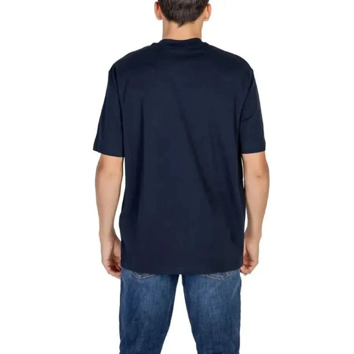 Navy blue short-sleeved t-shirt back view from Armani Exchange Men T-Shirt collection