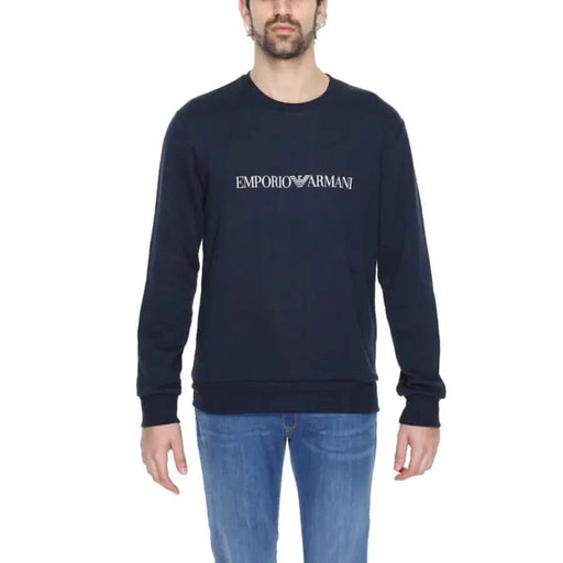 Navy blue Emporio Armani men sweatshirt with ‘EMPORIO ARMANI’ printed in bold on the front